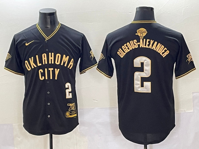 Men's Black/Gold Oklahoma City Thunder #2 Shai Gilgeous-Alexander 2025 Finals Vapor Stitched Baseball Jersey